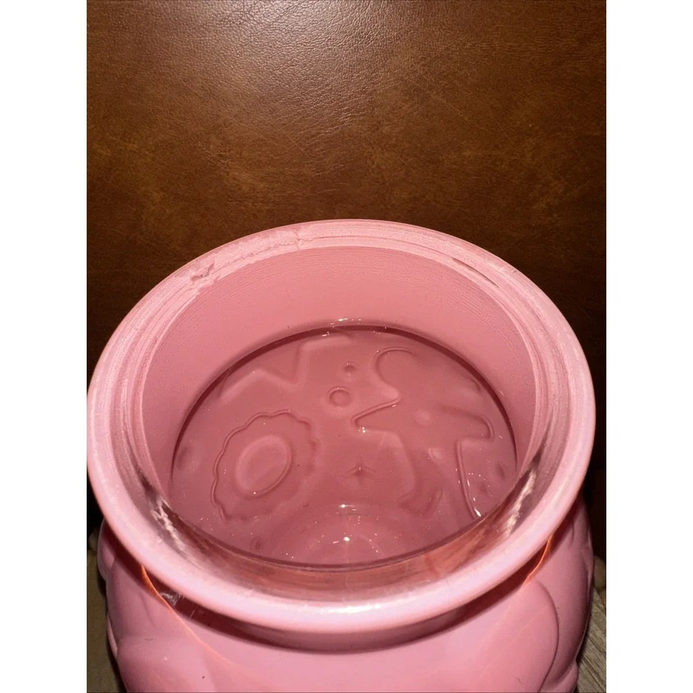 Vintage Hazel Atlas Gingerbread Man Cookie Jar Pink / Clear lid -1960